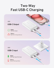 Anker Power Bank (10K- 30W- Built-In USB-C Cable) Zolo - Black - White