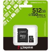 Kingston Sdcs3/512gb Canvas Sele Plus 512 Gb Microsdxc Card Up To 150mb/s A1 Class 10 Uhs I With Adapter