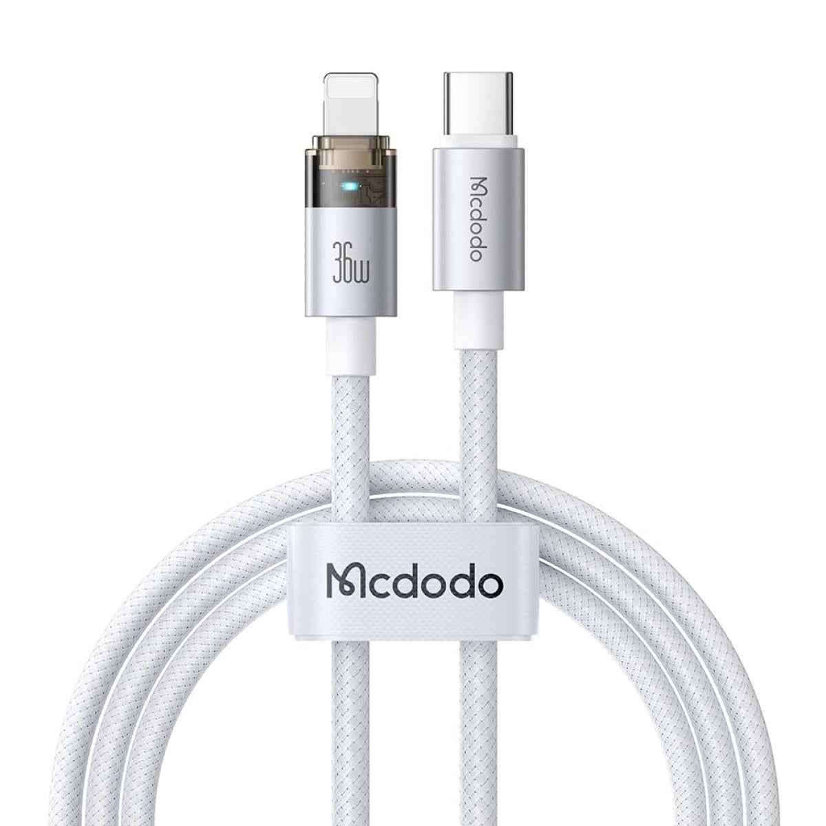 Mcdodo Ca 6942 36w Usb C To Lightning Cable With Flashing Light 4ft, Nylon Braided Lightning Usb C Fast Charging Cable Fit For 14 13 12 11/pro/promax/plus, Ipad, Airpods, Itouch White