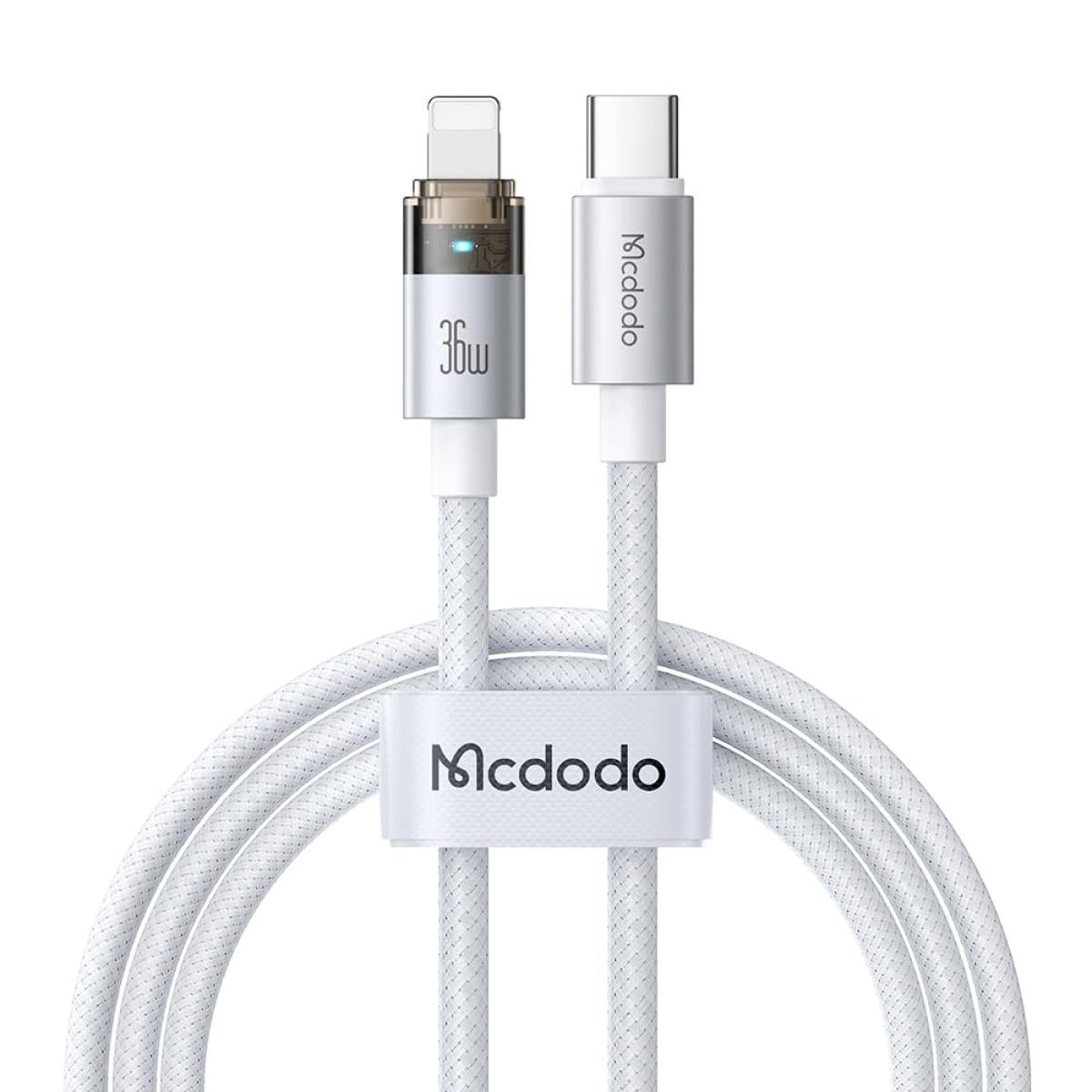 Mcdodo Ca 6942 36w Usb C To Lightning Cable With Flashing Light 4ft, Nylon Braided Lightning Usb C Fast Charging Cable Fit For 14 13 12 11/pro/promax/plus, Ipad, Airpods, Itouch White - CompuMe Mcdodo Ca 6942 36w Usb C To Lightning Cable With Flashing Light 4ft, Nylon Braided Lightning Usb C Fast Charging Cable Fit For 14 13 12 11/pro/promax/plus, Ipad, Airpods, Itouch White - CompuMe