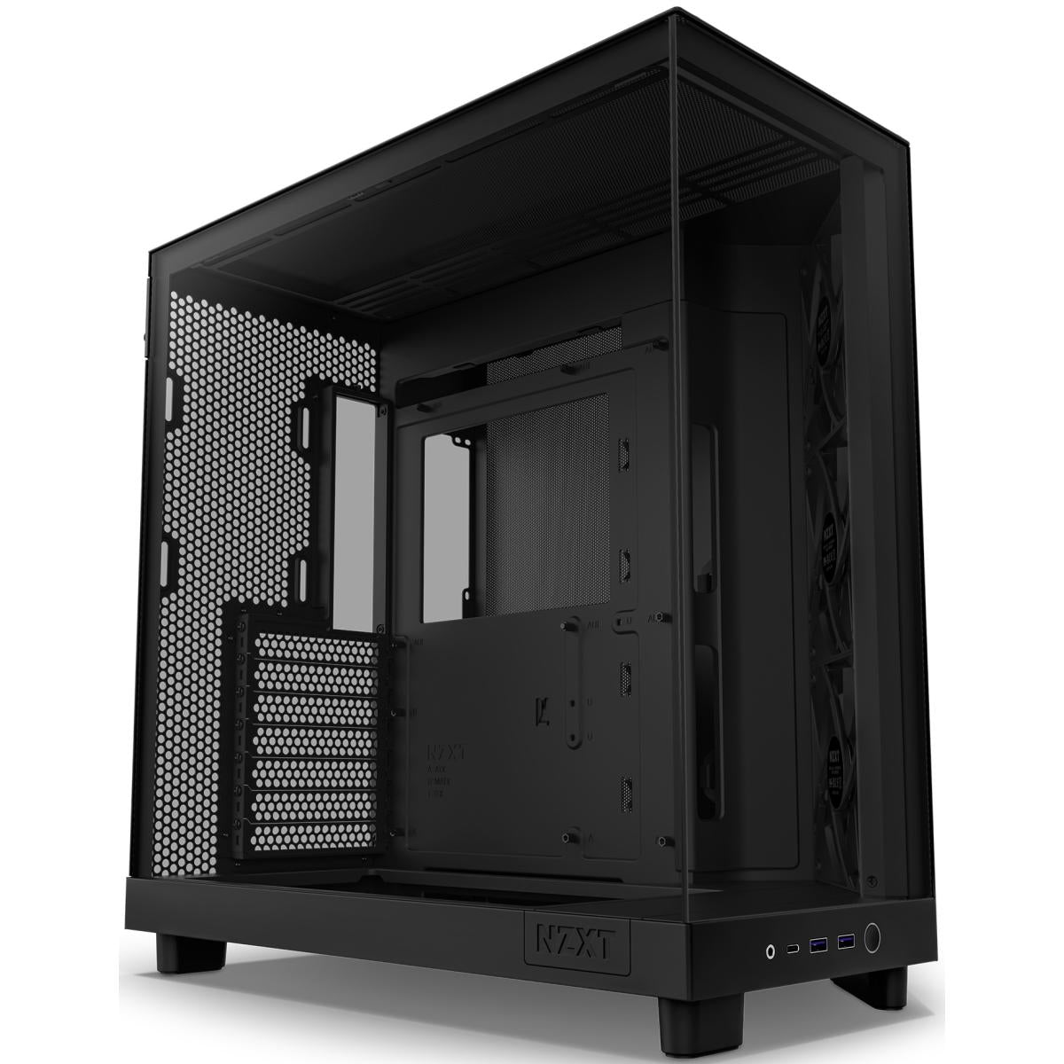 NZXT H6 Flow Perforated Compact Dual-Chamber Mid-Tower Tempered Glass Gaming Case w/ 3xF120Q Fans & USB Type-C Port - Black | CC-H61FB-01 (Black) | - CompuMe NZXT H6 Flow Perforated Compact Dual-Chamber Mid-Tower Tempered Glass Gaming Case w/ 3xF120Q Fans & USB Type-C Port - Black | CC-H61FB-01 (Black) | - CompuMe