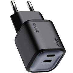 Mcdodo Gana Mini 45W GaN Charger – 2-Port Fast Wall Charger with Dual USB-C, Compa Design, Compatible with Laptops, Tablets, Smartphones & More - Black