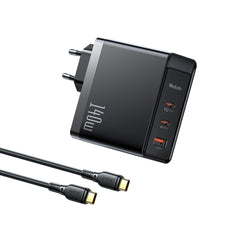 Mcdodo Ch 2913 140w Gan5 Pro Fast Charger With Two Usb C Ports And One Usb A Port + 1.2 M 240w Usb C To Usb C Cable, Compatible With Macbooks, Iphones, Samsung Galaxy, Huawei, Xiaomi, Dell, Lenovo, And More – Black