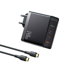 Mcdodo Ch 2913 140w Gan5 Pro Fast Charger With Two Usb C Ports And One Usb A Port + 1.2 M 240w Usb C To Usb C Cable, Compatible With Macbooks, Iphones, Samsung Galaxy, Huawei, Xiaomi, Dell, Lenovo, And More – Black