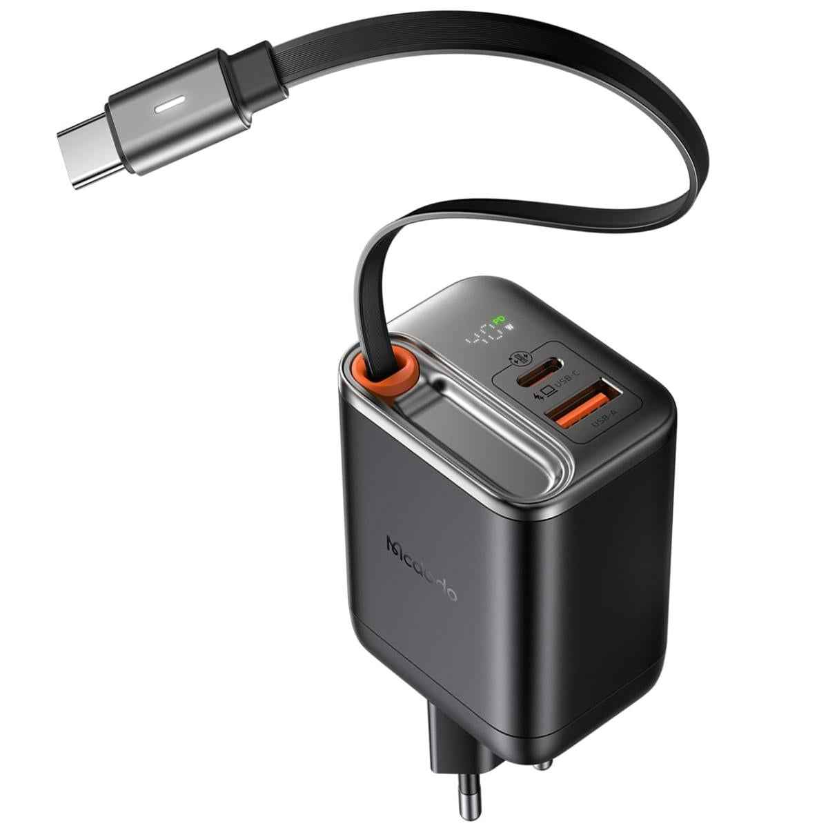 Mcdodo Ch 4280 40w Gan5 Usb C Charger, Dual Port, Retraable Cable Fast Charging Adapter With Led Indicator Black