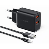 Mcdodo Ch 5071 Usb A X 2 Port 12w Fast Wall Charger + Usb A To Lightning Cable Black - CompuMe