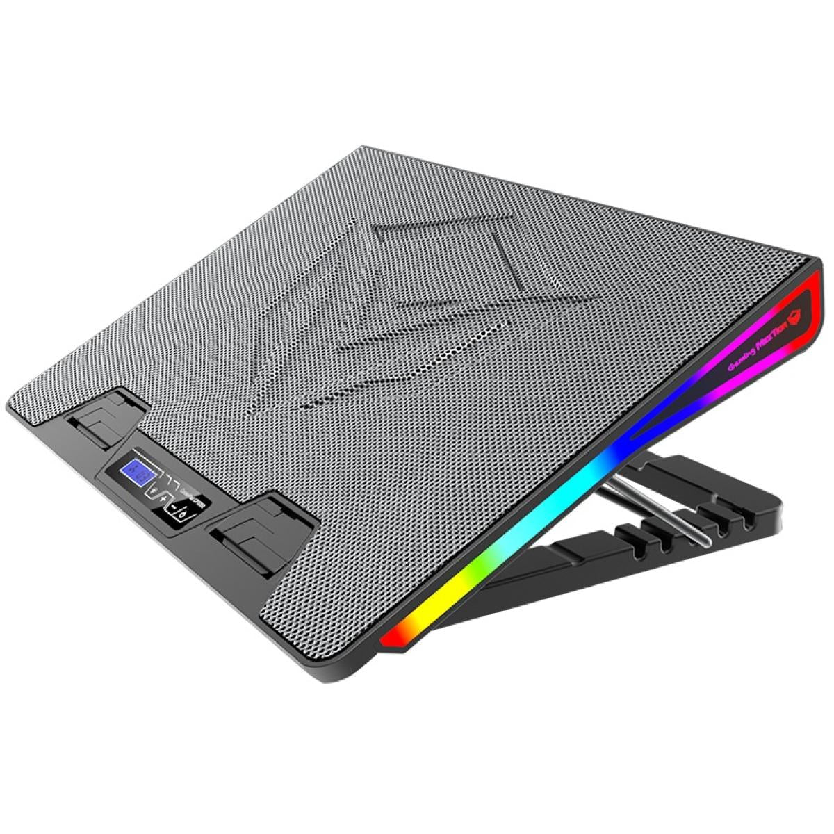 Meetion CP5050 RGB Backlit Gaming Notebook Cooling pad, Adjustable Ergonomic Design & Non-Slip Baffle For Laptop From 9"-19" w/ XL Single Fan & USB*2 | CP5050 | - CompuMe Meetion CP5050 RGB Backlit Gaming Notebook Cooling pad, Adjustable Ergonomic Design & Non-Slip Baffle For Laptop From 9"-19" w/ XL Single Fan & USB*2 | CP5050 | - CompuMe