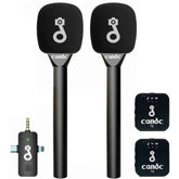 Candc Interview Dual Wireless 2tx+1rx Microphones With Handle For All Devices Android Apple Camera Amplifier System Noise Cancellation Black
