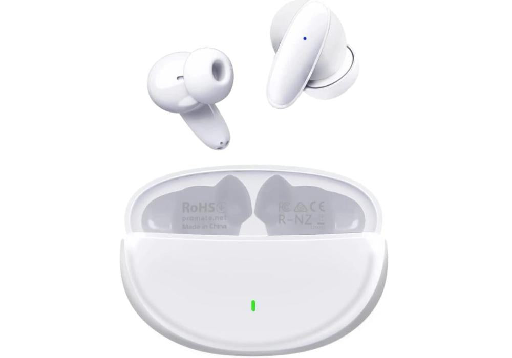 Promate True Wireless Earbuds,In-Ear Bluetooth v5.1 HD Earphones with Mic,IPX5 Water Resistance,20H Playback Time,Intelligent Touch Controls and Smart Auto - White