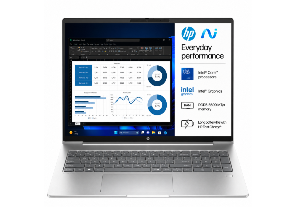 Business Laptop HP ProBook 4 G1iR 16 AI Notebook PC, Intel® Core™ 5 120U, 16GB DDR5, 512GB SSD, 16" FHD+ IPS, Fingerprint, RJ45, Long Battery Life - Pike Silver Aluminum