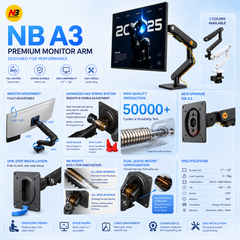 NORTH BAYOU NB A3 Monitor Stand, Monitor Arm, Suitable for 17–32 Inch Monitors, Easy Installation, Desk Clamp Base.