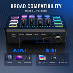 Fifine AmpliGame SC3 RGB Gaming Audio Mixer - Black