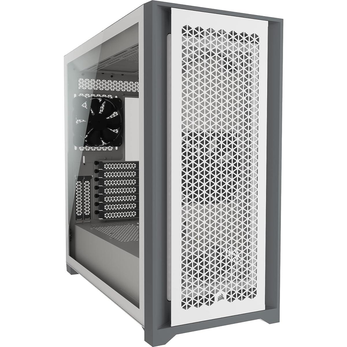 Corsair iCUE 5000D AIRFLOW Tempered Glass Mid-Tower ATX Gaming Case, High-Airflow Front Panel Includes 2x 120mm Fans-White | Corsair iCUE 5000D AIRFLOW WHT | - CompuMe Corsair iCUE 5000D AIRFLOW Tempered Glass Mid-Tower ATX Gaming Case, High-Airflow Front Panel Includes 2x 120mm Fans-White | Corsair iCUE 5000D AIRFLOW WHT | - CompuMe