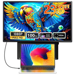 V2COM D1 24” IPS Full HD Portable 100Hz Lightweight & Portable Low Power 20W Adjustable Stand USB C & Mini HDMI Support for MAC, Windows, Android, Linux, Chrome w/ Speakers