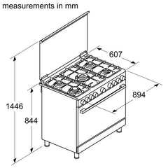 Bosch Range Cooker Gas, 5Burneers, 147Lit, 90*60Cm, White - HGV1F0V20S