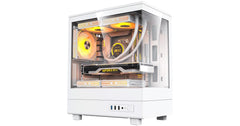 darkFlash DB330M Micro ATX Mid Tower Modern Aesthetic ARGB Gaming case, Panoramic Tempered Glass Design, w/ 3 ARGB Fans (White)
