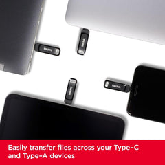 SanDisk 128GB Ultra Dual Drive Go 2-in-1 Flash Drive, 128GB Capacity, Type-A and Type-C Conneors, USB 3.2 Gen 1, 400 MB/s Max Read Speed, Swivel Cover with Keyring Hole, Black