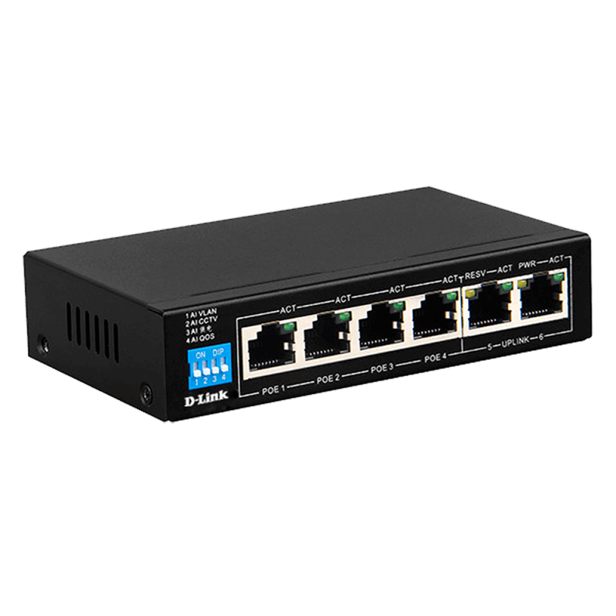 D-Link DGS-F1006P-E 6-Port 10/100/1000 Switch with 4 PoE Ports and 2 Uplink Ports