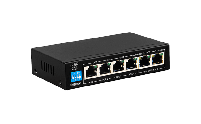 D Link Dgs F1006p E 6 Port 10/100/1000 Switch With 4 Poe Ports And 2 Uplink Ports