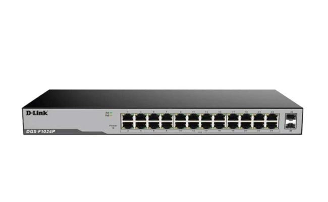 D Link Dgs F1024p 24 Port Gigabit Unmanaged Poe Switch With 2 Sfp Ports 250 Watts