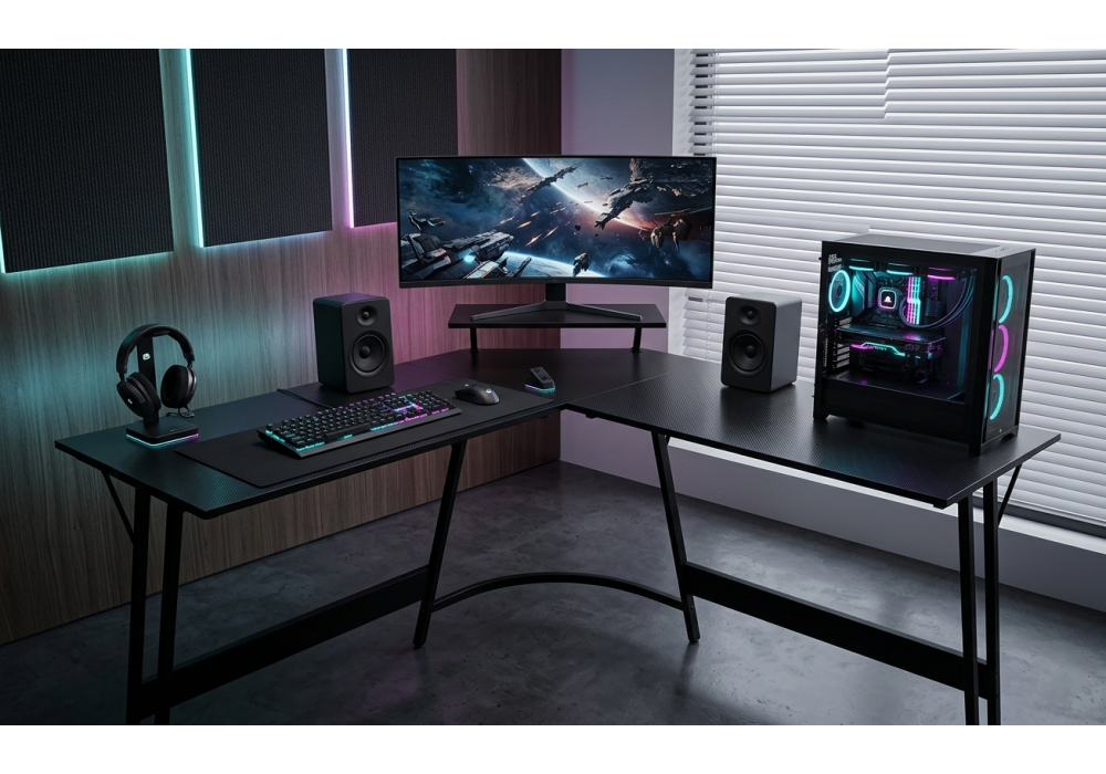 Xtrike-Me DK-04 Professional PC Gaming Desk, 130cm Surface, Heavy-Duty Steel Frame, Ergonomic Design, Home Office Computer Table - Black