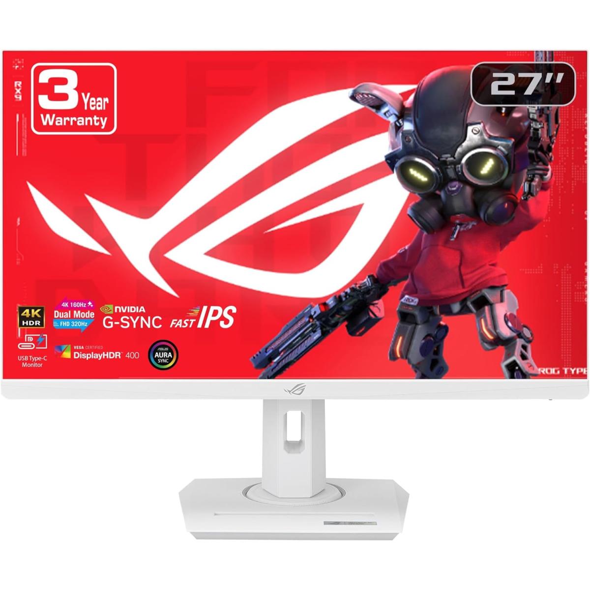 Asus Rog Strix Xg27ucg W 27" Fast Ips Dual Mode (4k 160hz Or Fhd 320hz) 1ms Hdr400 130% Srgb Hdmi 2.1 Rog Gaming A.i Technology G Sync Compatible W/ Tripod Socket & Usb C , White