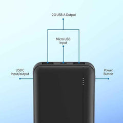 Philips 10000mAh 20W Power Bank with PD & QC3.0, USB-A & Type-C Ports (Black)