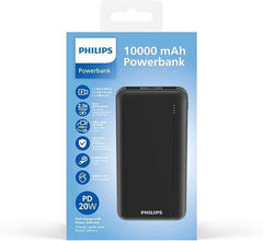 Philips 10000mAh 20W Power Bank with PD & QC3.0, USB-A & Type-C Ports (Black)