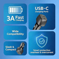 Philips 60W Dual Port USB-C Car Charger,20V Universal Car Charger, Black