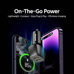Philips 60W Dual Port USB-C Car Charger,20V Universal Car Charger, Black