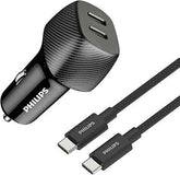 Philips 60W Dual Port USB-C Car Charger,20V Universal Car Charger, Black