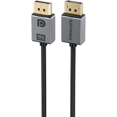 Promate DisplayPort 2.0 Cable, Premium Ultra HD 16K@60Hz Video Display Cord with 80Gbps Bandwidth Transmission, Gold Plated Connectors, 2m Super Slim Cable - Black