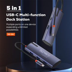 LDNIO DS-15U USB Type c Hub 5 in 1 USB Hub Multi-Function Adapter for MacBook Pro and Type C Windows Laptops - Gray