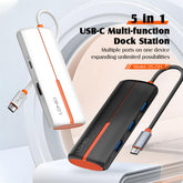 LDNIO DS-25H 5 in 1 USB Hub Type-C Hub Multiport Dock Station with 4K HDM1 USB3.0 USB2.0 PD Charging Adapter 5 Ports USB C Hubs - Black
