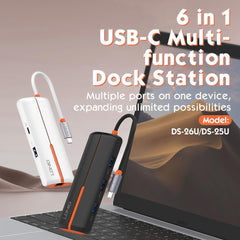 Ldnio Ds 26u 6 In 1 Pd Power Charging Multifunion Type C To Usb Hub For Macbook Usb Hubs White
