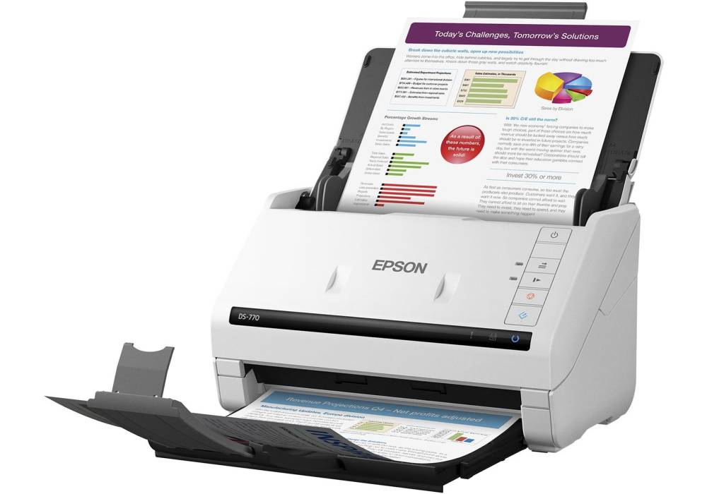 Epson WorkForce DS-770 Color Document Scanner, 45ppm, 100 Sheets ADF, 600 DPI, 5,000 pages Daily Duty Cycle