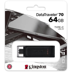 Kingston Datatraveler 70 64gb Portable & Lightweight Usb C Flash Memory , Black