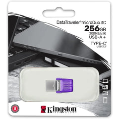 Kingston DataTraveler microDuo 3C 256GB USB-C & USB-A Flash Drive | Speeds up to 200 MB/s | USB 3.2 Gen 1 | Duo Connector | DTDUO3CG3/256GB