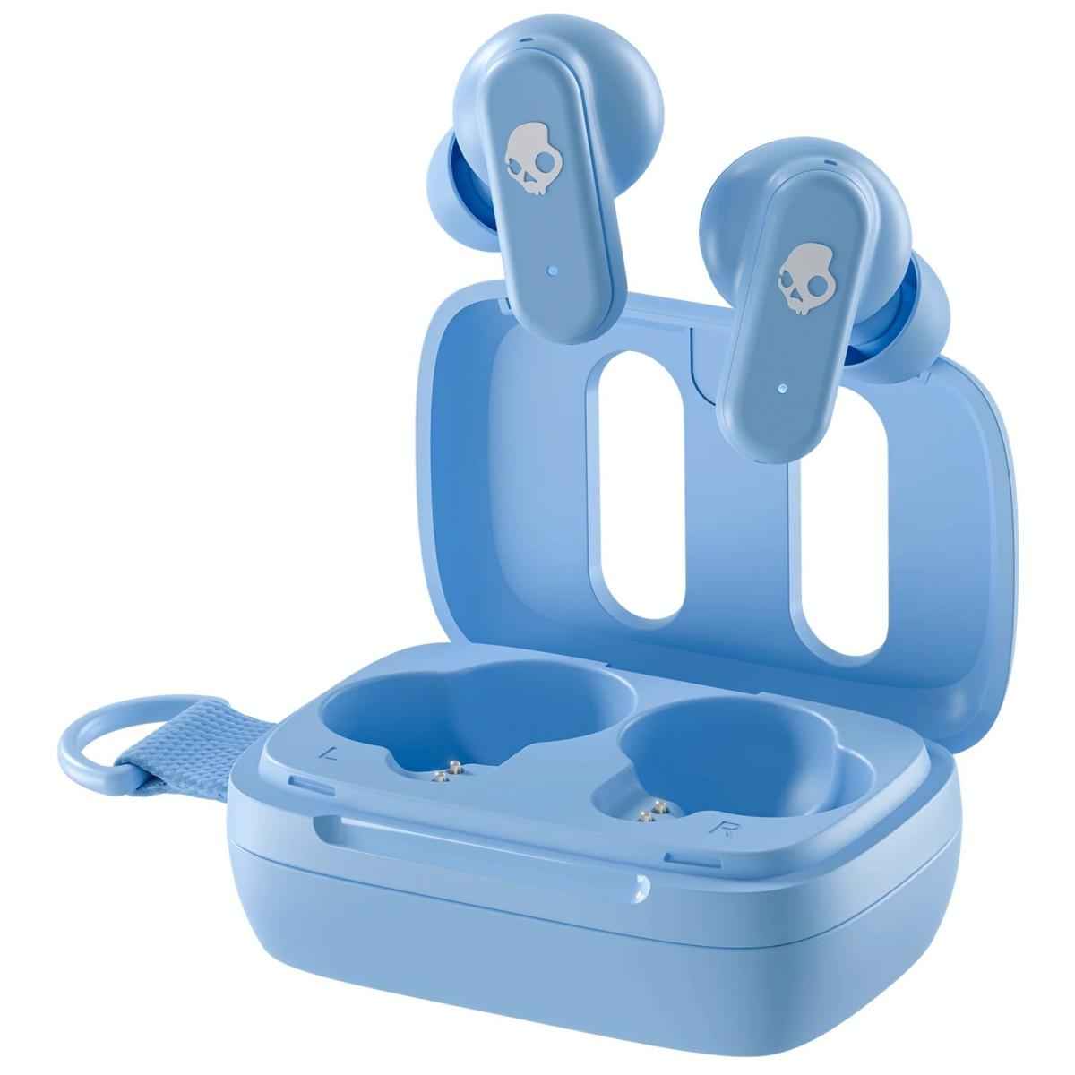 Skullcandy Dime 3 Wireless Earbuds, Bluetooth Headphones, Noise Isolating Fit, Up To 20 Hours Battery, Microphone For Iphone Android, Easy Carry With Integrated Lanyard Preppy Blue