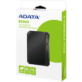 Adata Ec600 2.5” External Hdd/ssd Enclosure Usb 3.2 Gen2 (10gbps) Interface Tool Free Convenient Safety Lock , Black