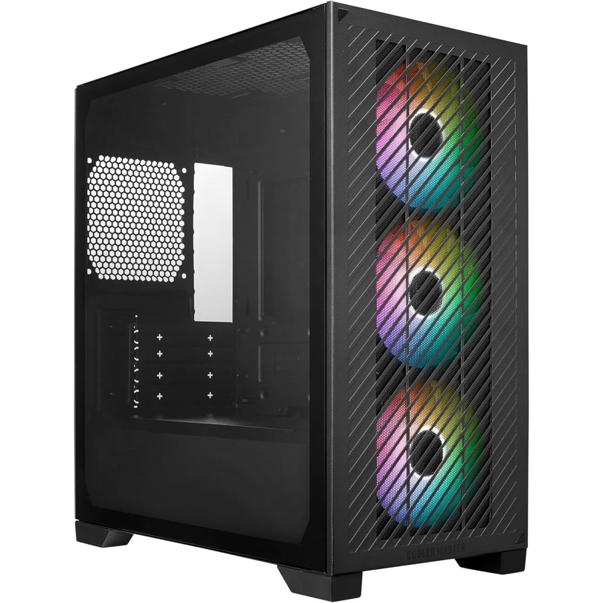 COOLER MASTER Elite 301 (Black) Micro-ATX ARGB Mini Tower Tempered Glass Gaming Case, Front Performance MESH Panel w/ 3 x120mm ARGB Fan & USB Type C | E301-KGNN-S00 | - CompuMe