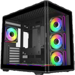 Cooler Master Elite 600 (Black) ATX ARGB Mid Tower Tempered Glass Panoramic Dual Chamber Fish Tank Gaming Case w/ 7 x120mm ARGB Fan (Side Reverse) & Type-C | E600-KGNN-S02 |