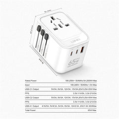 Ldnio Fast Wall Charger Adapter GaN, 65Watts, White - Z6
