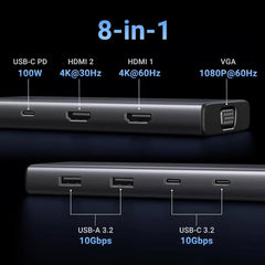 Ugreen 35588 Revodok 8 In 1 Multiport Adapter 4k60hz 100w Usb C 4k Docking Station Triple Display