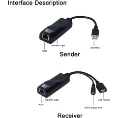 USB 2.0 Extender to RJ45 with a 4 Ports USB Hub- 100M