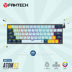Fantech Mk874 V2 Atom63 (60% Size) RGB Wired 3 Colors Combination Mechanical Gaming Keyboard Mizu Edition, 3 Pin Hot-Swappable Switches, 26 Anti-Ghosting Keys - Sky Blue/Blue Switch | MK874V2 | - CompuMe