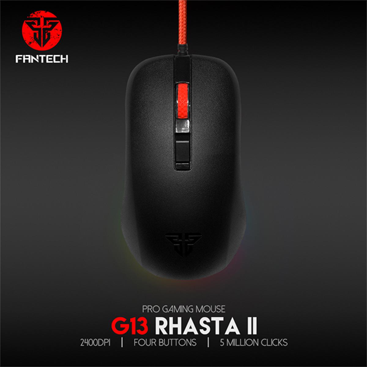 Fantech RHASTA II G13 Wired RGB Gaming Mouse, 2400 DPI, Braided USB Cable, 125Hz Polling Rate, Advanced Optical Gaming Sensor