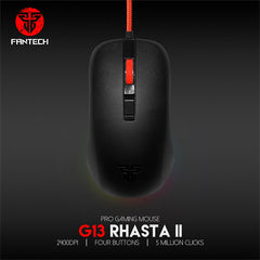 Fantech RHASTA II G13 Wired RGB Gaming Mouse, 2400 DPI, Braided USB Cable, 125Hz Polling Rate, Advanced Optical Gaming Sensor