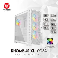 FANTECH RHOMBUS XL CG84 MID TOWER CASE - WHITE (EXCLUSIVE)