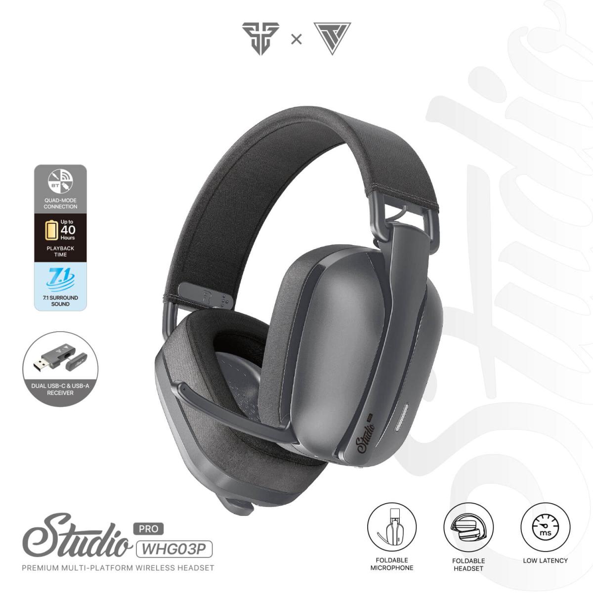 Fantech Studio Pro WHG03 7.1 Surround Sound (Grey) Wireless & Wired Gaming Headset Quad-Mode Connection (BT, Low Latency 2.4GHz, 3.5mm, USB 7.1) Up To 40 Hours Battery For PC, MacOS, XBOX, PS, iOS, Android | Studio Pro WHG03 | Fantech Studio Pro WHG03 7.1 Surround Sound (Grey) Wireless & Wired Gaming Headset Quad-Mode Connection (BT, Low Latency 2.4GHz, 3.5mm, USB 7.1) Up To 40 Hours Battery For PC, MacOS, XBOX, PS, iOS, Android | Studio Pro WHG03 |
